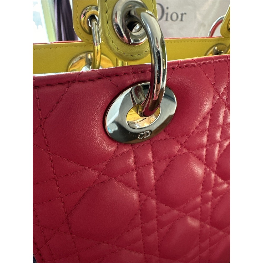 Christian Dior Lady Dior Cannage 2way Handbag Pink Tricolor. Leather Large Bag - Picture 4 of 16